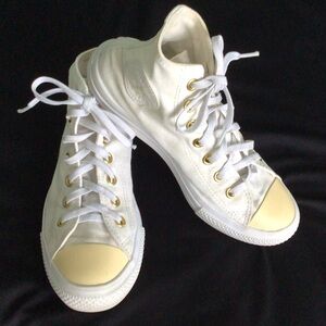 Converse - Chuck Taylor All Star White High-Top Sneakers with Gold Accents